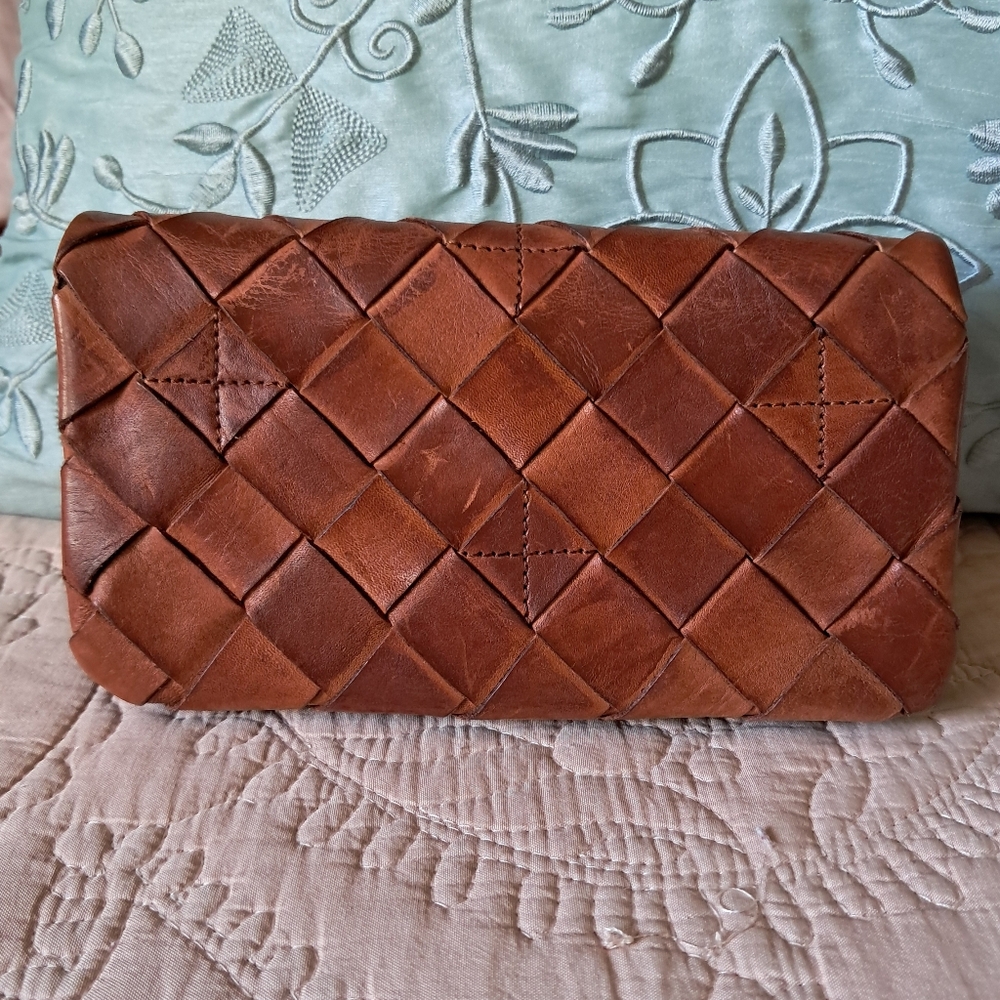 Vintage Vilenca Holland Woven Distressed Cognac Leather Wallet